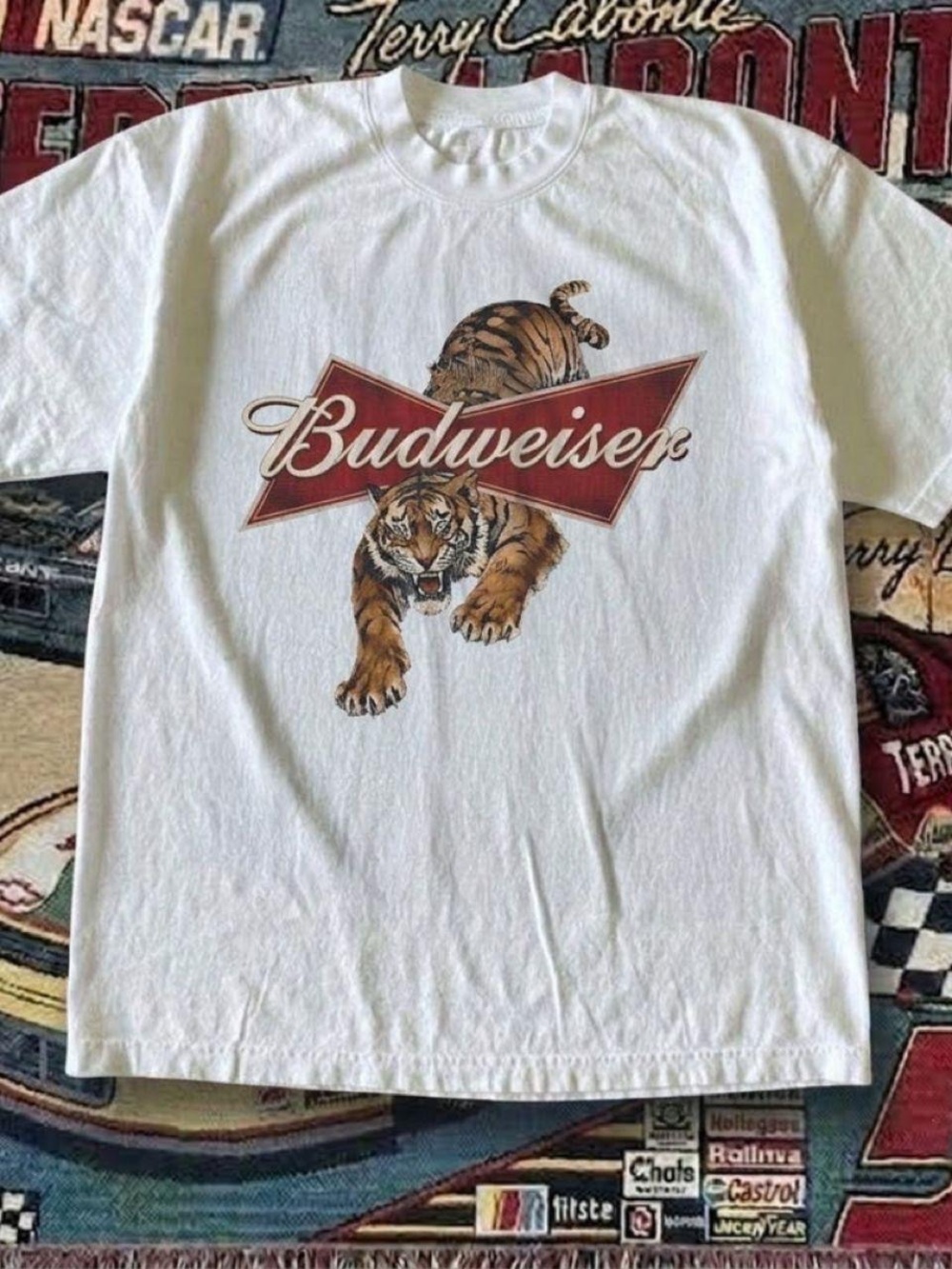Gildan White Men Budweiser Graphic Tee with Tiger